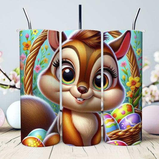 Big-Eyed Baby Chipmunk Easter 20 oz. Tumbler- Easter Basket Gift- Easter Tumbler- Chipmunk in a Basket - Sublimated Stainless Steel Tumbler