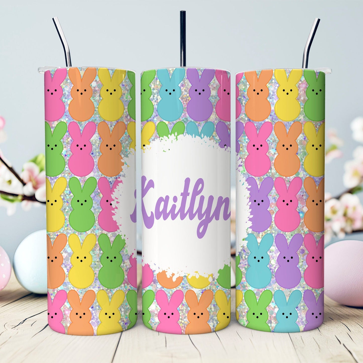 Personalized Multi-colored Easter Peep Tumbler - 20oz. Easter Tumbler- Easter Basket Gift- Personalized Easter Gift- Stainless Steel Tumbler