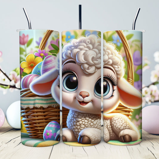 Big-Eyed Lamb Easter 20 oz. Tumbler- Easter Basket Gift- Easter Tumbler- Easter Lamb in a Basket - Sublimated Stainless Steel Tumbler