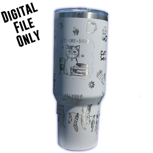 Cats, Coffee, and Books SVG 40 oz Tumbler Wrap- Cats Digital File, Coffee Digital File- Books Digital File- Cats, Coffee, Books Laser File