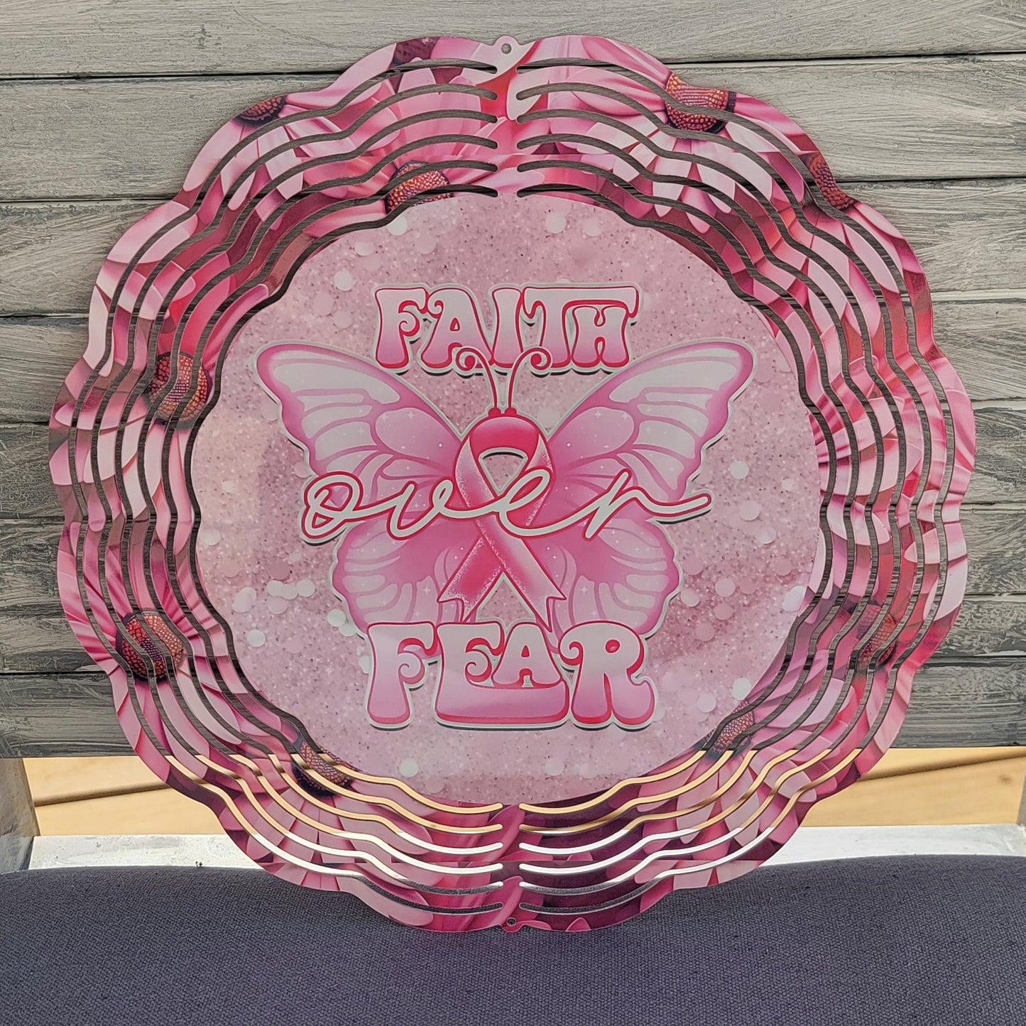 Breast Cancer 10" Wind Spinner- Faith Over Fear Wind Spinner- Sublimated Breast Cancer 10" Wind Spinner