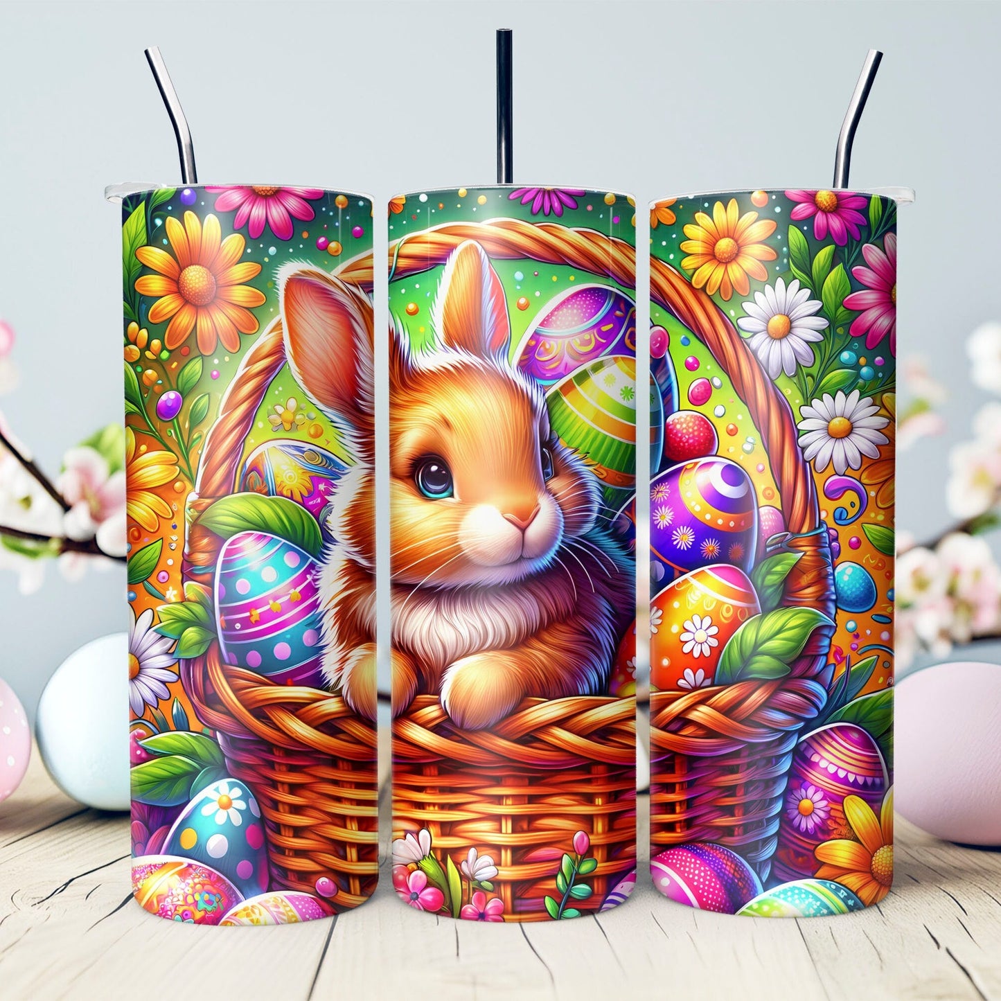 Easter Bunny Basket Tumbler- Bunnies with Easter Eggs 20 oz. Tumbler- Easter Basket Gift- Easter Tumbler- Easter Stainless Steel Tumbler