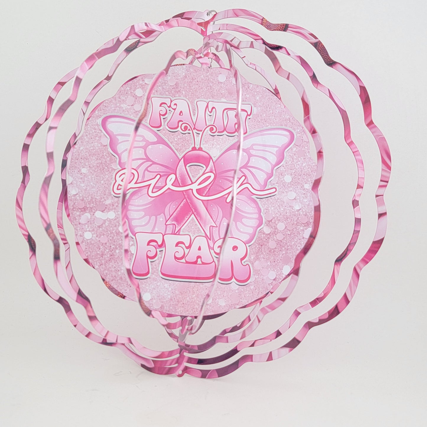 Breast Cancer 10" Wind Spinner- Faith Over Fear Wind Spinner- Sublimated Breast Cancer 10" Wind Spinner