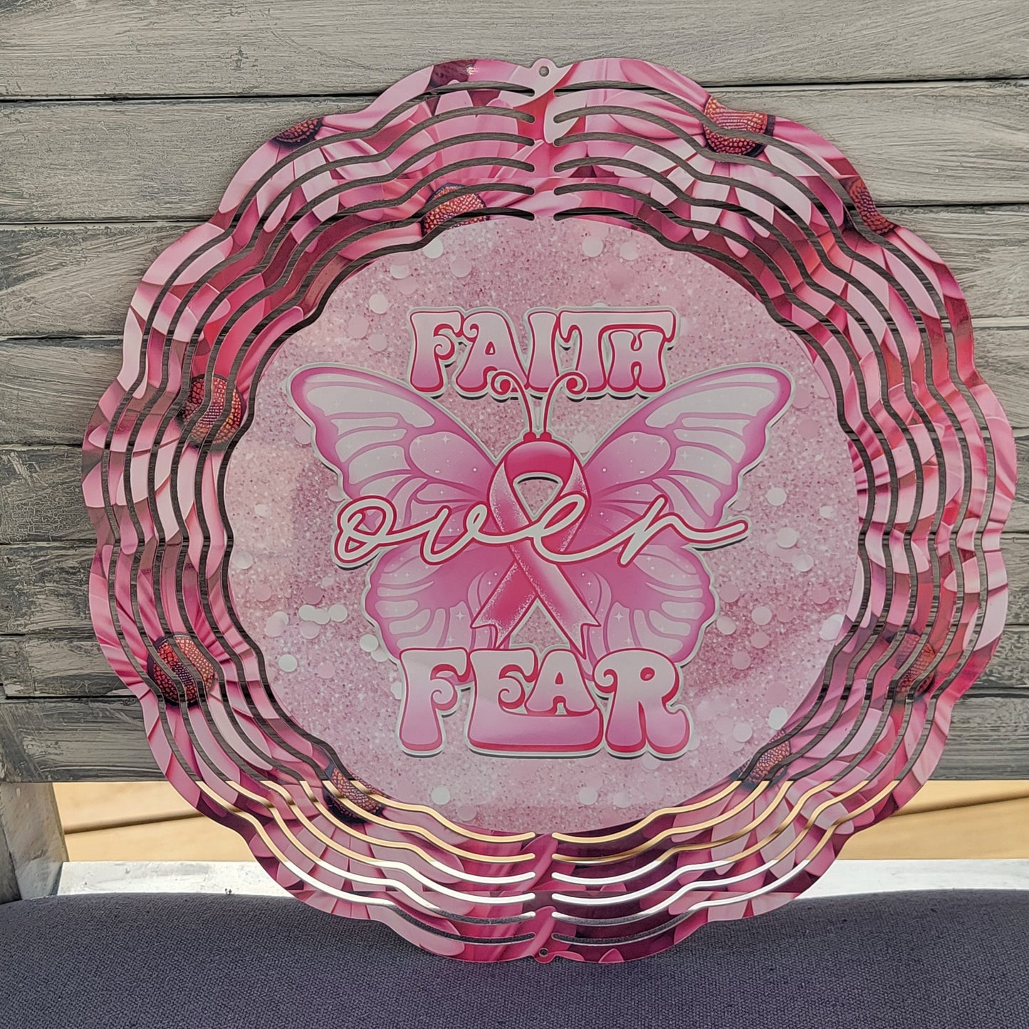 Breast Cancer 10" Wind Spinner- Faith Over Fear Wind Spinner- Sublimated Breast Cancer 10" Wind Spinner